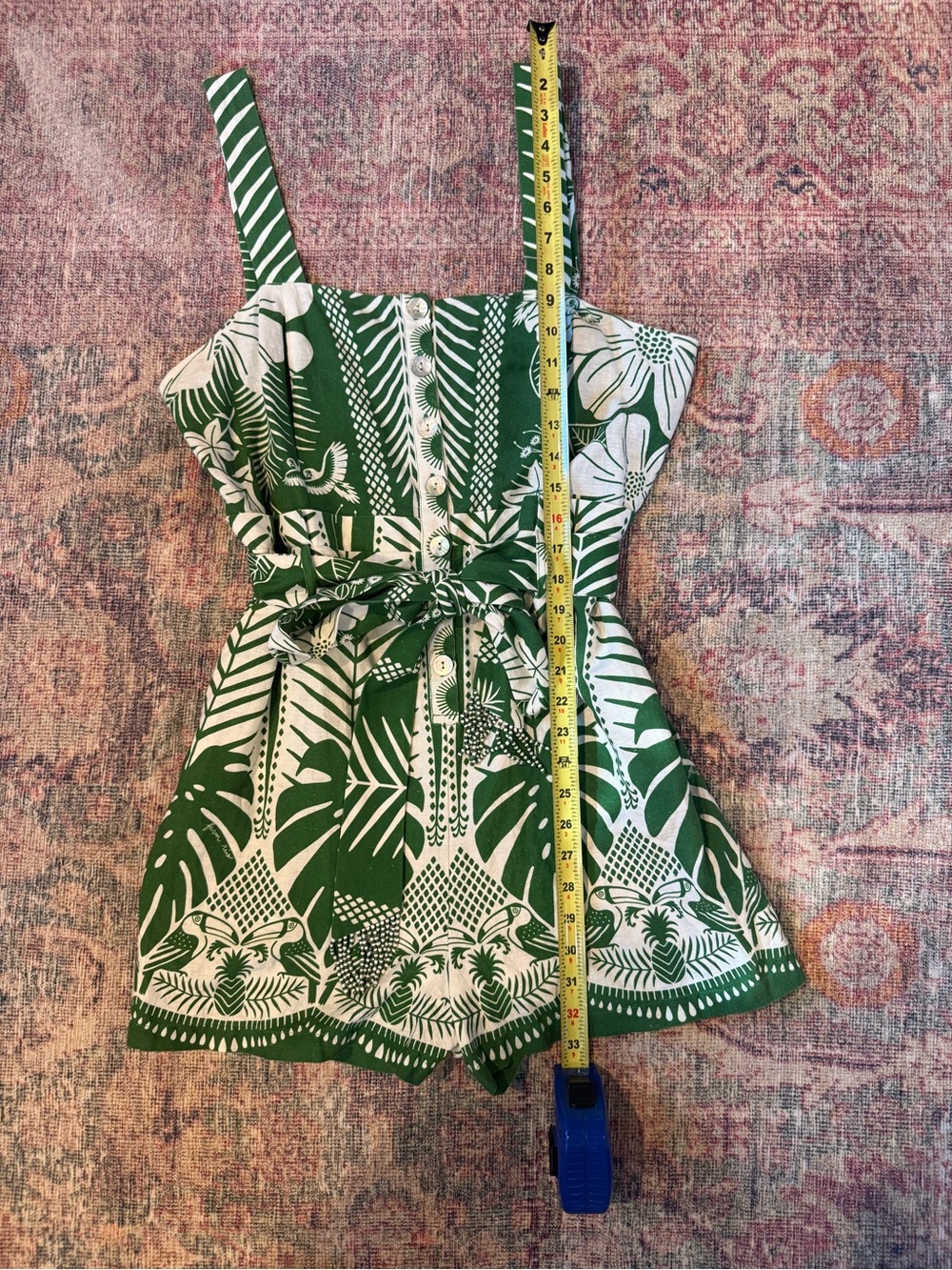 Farm Rio Macaw Elegance Green and White Romper XL Good condition - Picture 8 of 11